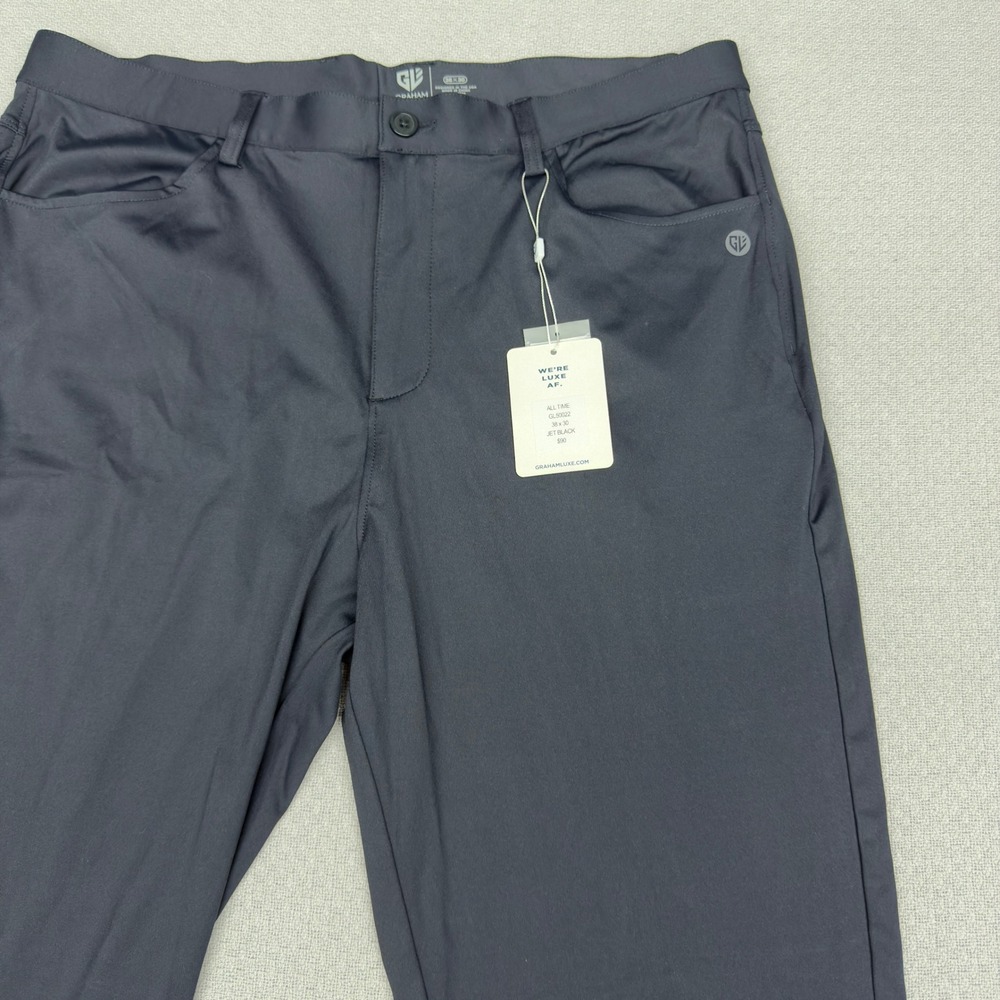 New Graham Luxe Pants Mens 38x30 Dark Gray Performance Chino‎ Golf Casual - Picture 3 of 10